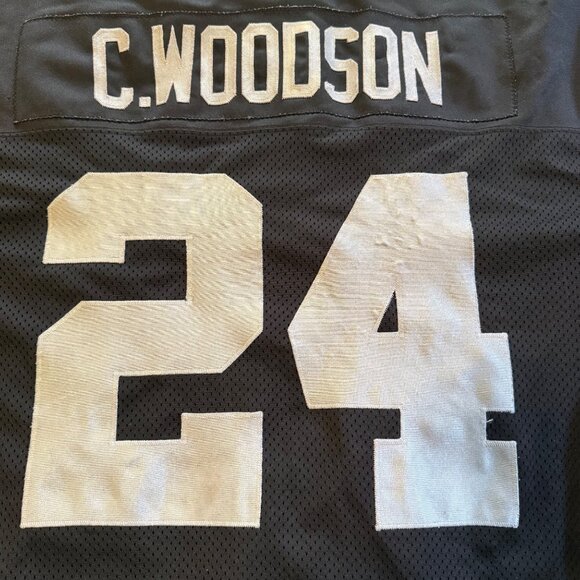 Vintage Reebok NFL C. Woodson #24 Raiders Black Mesh Jersey Size 54 - Picture 3 of 8